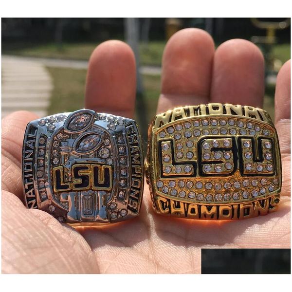 Cluster Anéis 2 Pcs 2003 2007 Lsu Tigers National Championship Ring Set Lembrança Fan Homens Presente Atacado Gota Entrega Jóias Anel DHPWX