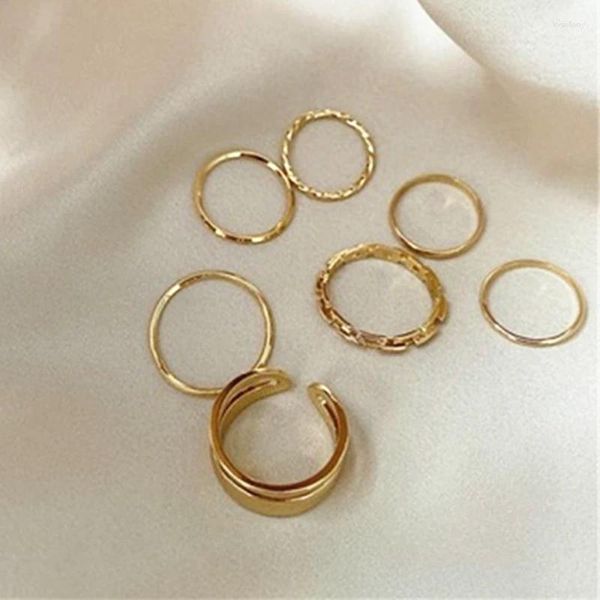 Cluster-Ringe 7 Teile / satz Mode Runde Silber Farbe Set Für Frauen Einfache Geometrie Fingerring Weibliche Schmuck Geschenke Trendprodukte