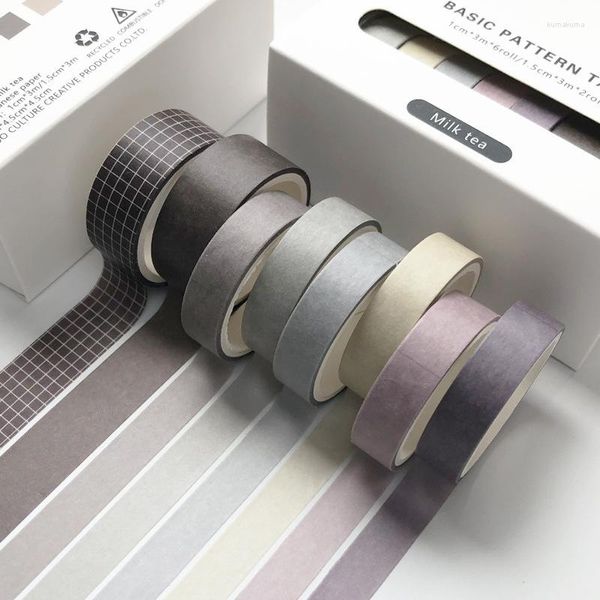 Hediye Sargısı 8 PC/Set Düz Renkli Japon Washi Bant Çıkartma Seti DIY Dekoratif Kağıt Damgalama Scrapbooking Etiket