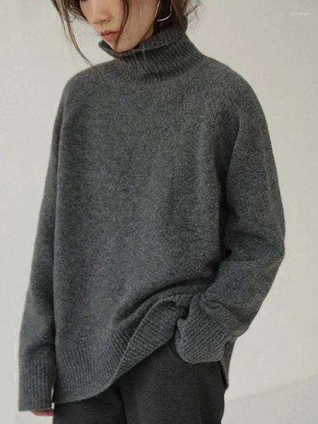 Женские свитера, зимняя водолазка, кашемировый вязаный свитер, повседневный теплый толстый женский свободный джемпер с длинными рукавами, осень 2023 г.