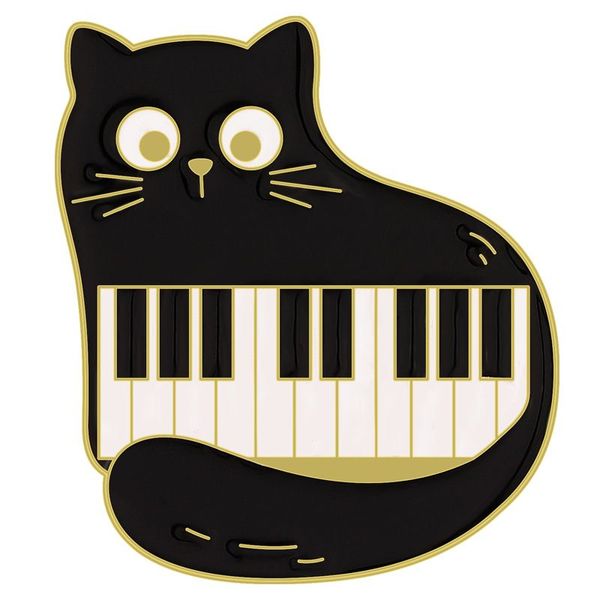 Niedliche schwarze Katze Musik Emaille Pin Tier Musikinstrument Notizen Klavier Brosche Abzeichen Freunde Geschenk Rucksack Zubehör