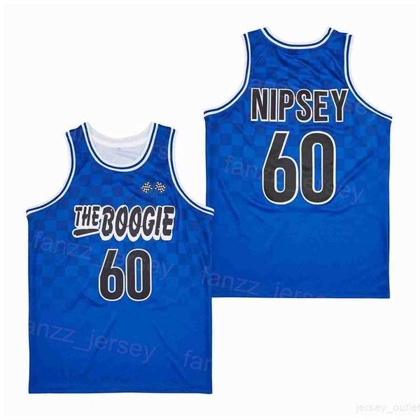 Filme de basquete The 60 Nipsey Boogie Tournament Film Film High School Breathable Hiphop Team Blue para fãs de esportes Pure Cotton College Retro Summer camisa uniforme