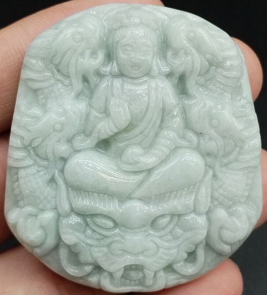 Ciondolo con lavanda naturale certificata Guanyin Kwan Yin God Nine Dragons in giadeite