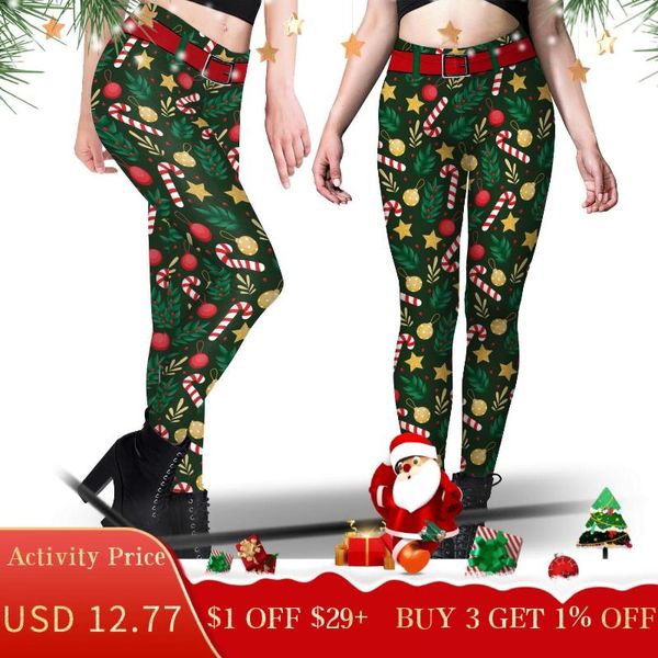 Leggings da donna Zawaland Fitness da donna Sexy Push Up Leggings attillati Costume cosplay stampato in 3D di Natale Stampa di lettere Elastico a vita alta