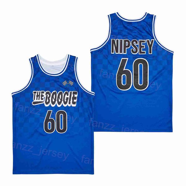 Filme de basquete The 60 Nipsey Boogie Tournament Jersey Film High School High School Hiphop Team Blue para fãs de esportes Pure Cotton College Retro Summer camisa uniforme