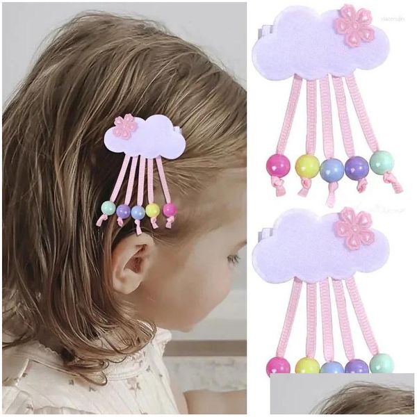 Acessórios de cabelo 2 Pcs Doce Borlas Beads Hairpins Glitter Flower Ornament Clip Cute Cloud Clips para Bebés Meninas Barrette Drop Delivery Otwil