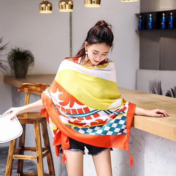Шарфы модные весна лето женщины элегантный печатный атласный шелковый шарф Шал