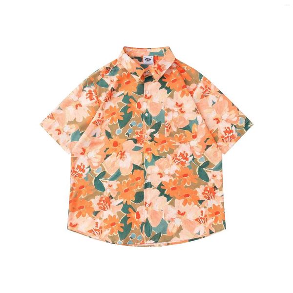 Herren-Freizeithemden, Hawaii-bedrucktes Hemd, japanischer Stil, Retro, lockerer Hongkong-Stil, Strandurlaub, Blumenmuster, kurzärmelig, Mode