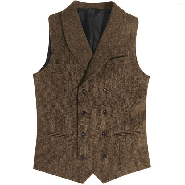 Herrenwesten Anzug Weste Braun Herringbone Tweed Zweireihig Steampunk Kleidung Herren Gentleman Business Weste für die Hochzeit