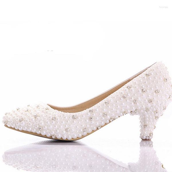 Vestido sapatos personalizados Faça de tamanho grande pequeno casamento de noiva Branca de pérola Low Heels Festa de celebridades Prom dança