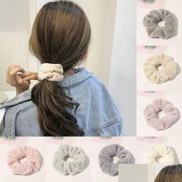 Faixas de borracha de cabelo inverno pele scrunchies peludo elástico para mulheres meninas macias laços de pelúcia suportes de rabo de cavalo acessórios de corda drop entregar dhqhg