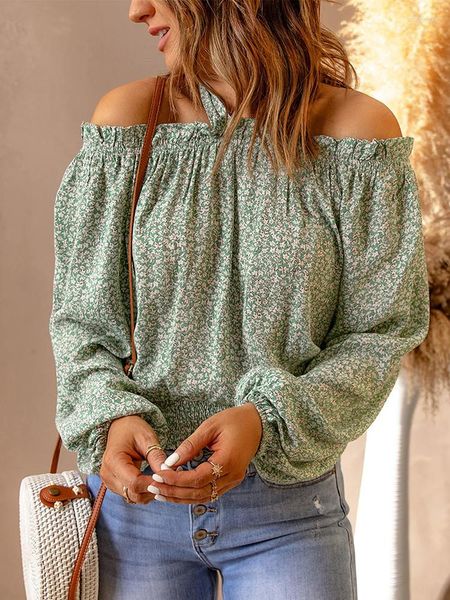 Camicette da donna KHALEE YOSE Camicetta con stampa floreale con scollo all'americana Camicia vintage chic Boho con spalle scoperte Donna Autunno Casual 2xxl Top da donna