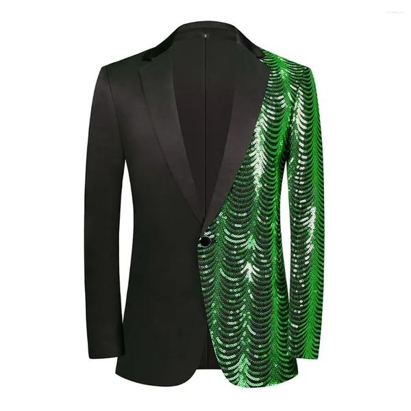 Abiti da uomo Cappotto da uomo elegante con paillettes lucide Cappotto slim fit con un bottone risvolto Glitter giacca da smoking per banchetto, ballo di fine anno, costume di scena