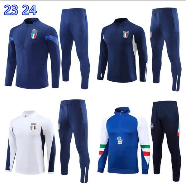 2023 2024 Italien Trainingsanzug Survêtement Halbreißverschluss Trainingsanzug Fußball 23 24 Italia Herren- und Kinder-Fußball-Trainingsanzüge Set Jacke Chandal Futbol Italiana Sportbekleidung