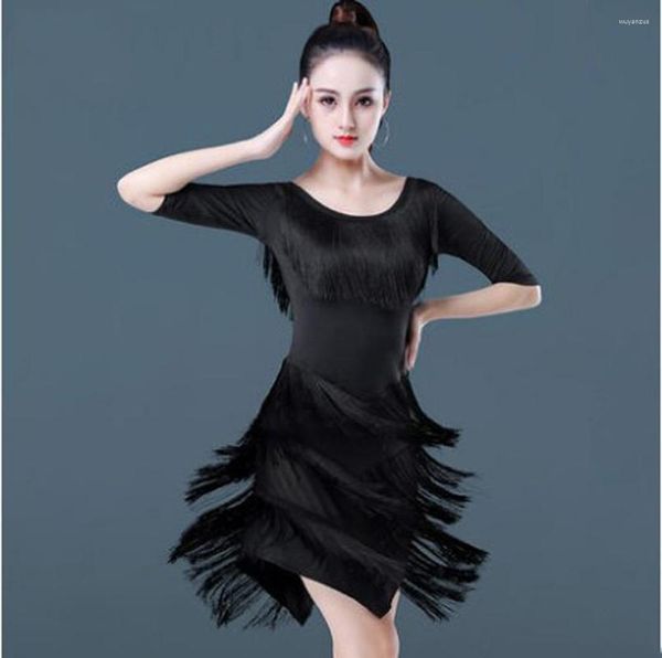 Stage Wear 2023 Latin Dance Costume Female Adult Dress Quaste Modern National Standard Performance Practice Kleidung