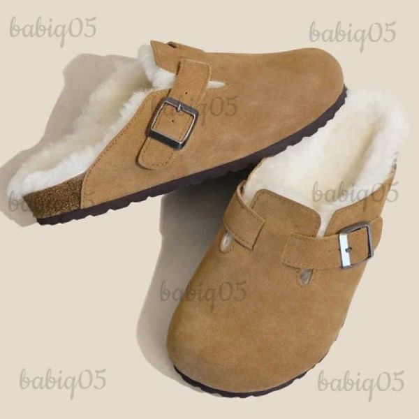 Chinelos Shevalues Fur Boston Tamancos para Mulheres Inverno Nova Moda Cortiça Palmilha Plus com Suporte de Arco Aconchegante Casa Furry Suede Mules T231125