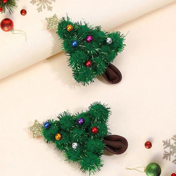 Haarschmuck 2 Stück Weihnachtsbaum Haarnadeln Kunstpelz Clips für Baby Mädchen Glitzer Perlen Haarspangen Kopfschmuck Kinder Kopfbedeckung