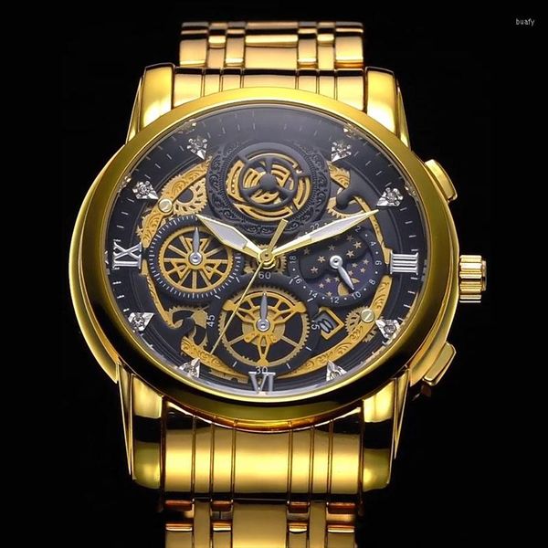 Relógios masculinos de relógios de pulso com mãos luminosas de negócios de aço inoxidável para masculino