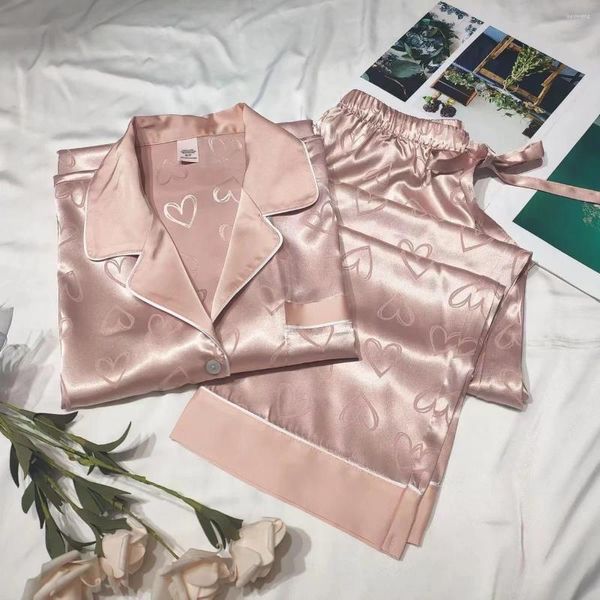 Indumenti da notte da donna 2 pezzi Pigiama Set Pigiama da donna Design estivo con stampa Abito Pantaloni a maniche lunghe Set Abiti per la casa Pigiama di seta sexy in raso