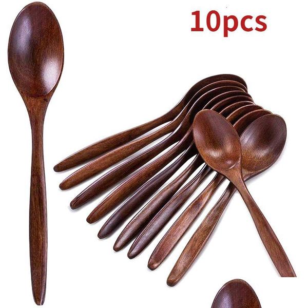 Cucchiai 10 pezzi Set di cucchiai da zuppa in legno 73 pollici Manico lungo Tavolo naturale Mangiare Mescolare Mescolare Cottura 230302 Consegna a domicilio Gar Otc4W