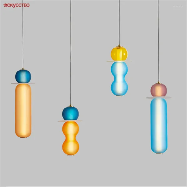 Lâmpadas pendentes Art Deco Acrílico Vidro Metal Colorido Doces Luzes LED para Sala de Jantar Quarto Foyer Villa Casa Pendurada Luminárias