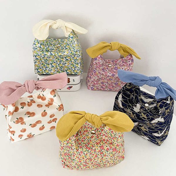 Eisbeutel/Isothermische Taschen Hylhexyr Damen Canvas Lunch Bag Cute Rabbit Ear Bento Bags Mini Handtasche Work Student Lunch Box Snap Closure Design J230425
