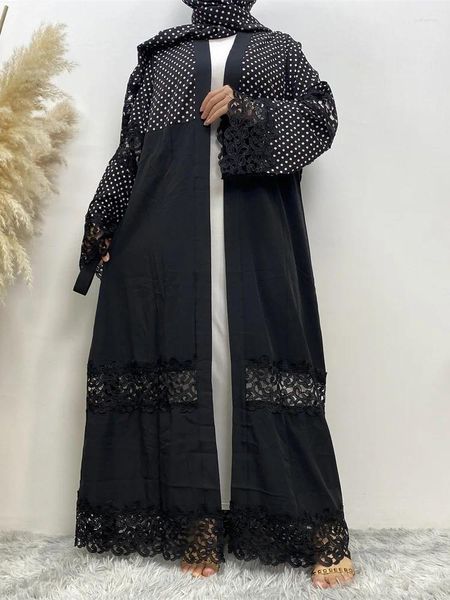 Abbigliamento etnico Nero Abaya di lusso Modello retrò con disegni multipli Dubai Turchia Caftano Kimono Abito cardigan Causale Abaya per le donne