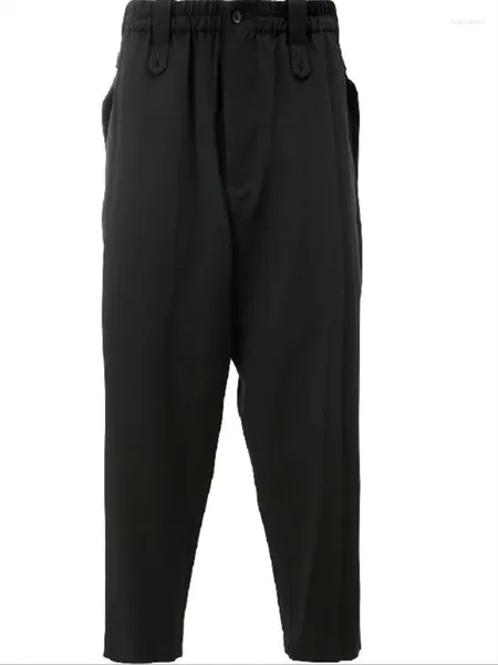 Calça masculina de nove minutos de nabo casual Spring e outono cintura elástica preta simples moda solta cônica