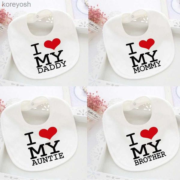 Lätzchen Spucktücher „Ich liebe Mama/Papa/Tante/Bruder“ bedruckte Babylätzchen Mädchen Jungen Baumwolllätzchen Neugeborene Speicheltuch Lätzchen für Säuglingsnahrung Babyparty-GeschenkeL231125