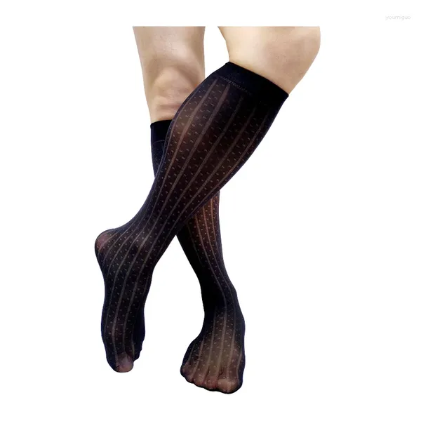 Herrensocken, gepunktet, gestreift, für Herren, formelle Geschäftsgeschenke, Kleid, Anzug, sexy Dessous-Strumpf, durchsichtig, männlicher Schlauch, kniehoch, langer Schlauch