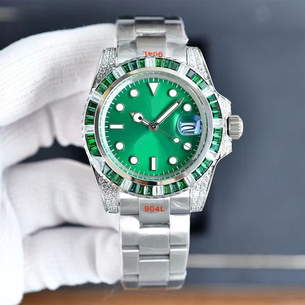 Mens Watch Designer Relógios Automático Mecânico 40mm Rol 116610 Relógio Para Homem Diamante Verde 8215 Movimento Luminous Sapphire Waterproof Sport Watch com caixa Montre