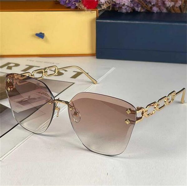 JEWEL Cat-Eye-Sonnenbrille Z1626U, Luxusmarke, Designer, randlos, Verlaufsglas, Metallkette, Bügel mit klassischer weiblicher Persönlichkeit, All-Match-UV-Schutzbrille, schön