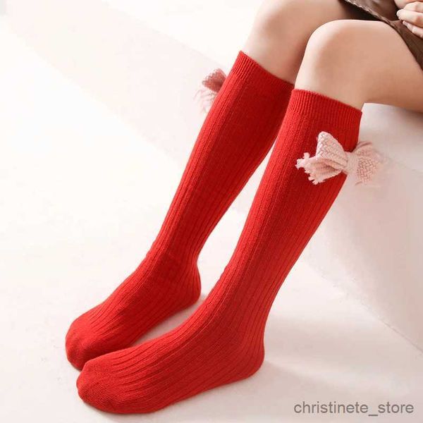 Kinder Socken Gestreifte Weizen Kopf Schleife Strümpfe Für Kinder Mädchen Polychromatische Winter Baumwolle Overknee Hohe Socken Prinzessin Baby Lange Socken R231125