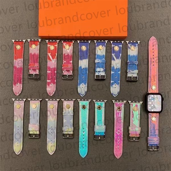 Designer Watch Band Smart Straps per Apple Watch Band 49mm 44mm 45mm Serie iwatch 8 9 4 5 6 7 Cinturino Cinturino in pelle Glitter Gradient Rivetto Bracciale ap cinturini