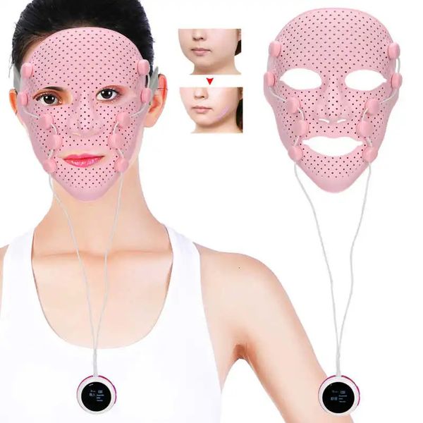 Устройства для ухода за лицом 3D силиконовая маска Электрический EMS V-образный массажер Магнитный массаж Лифтинг для похудения SPA Beauty Skin Tool 231123