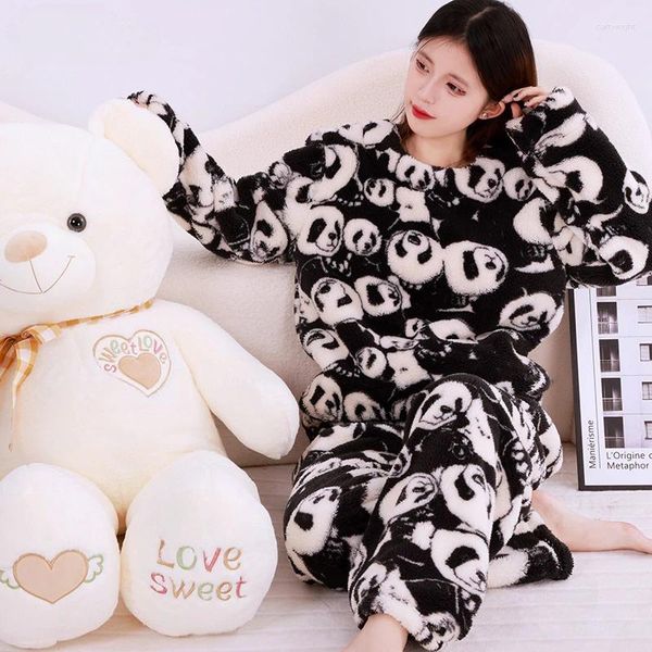 Indumenti da notte da donna Animal Panda Pigiama di flanella Set Pigiama di velluto casual Ladies Cartoon Pijama Mujer 2 pezzi Pjs Warm Homewear