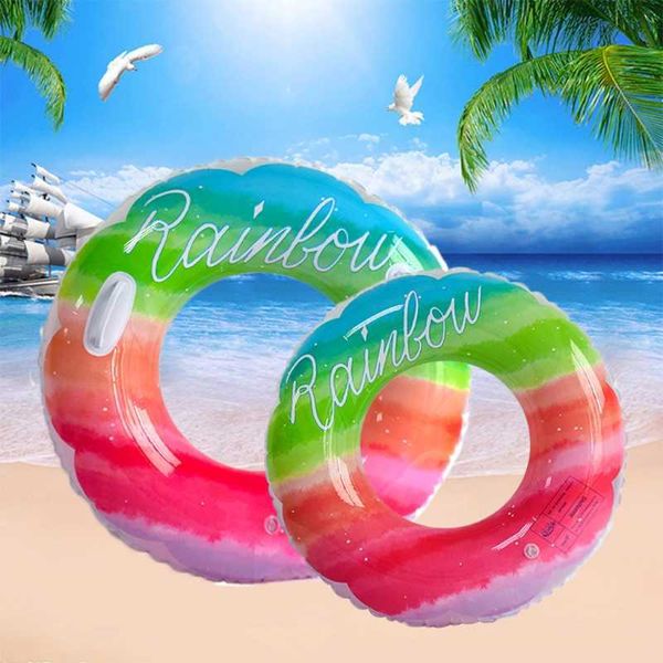 Vida Vida Bóia Crianças Círculo Inflável para Adultos Círculo de Natação espessada PVC Rainbow Pattern Swimming Circle Pool Toys Toys Water Seat Toys J230424