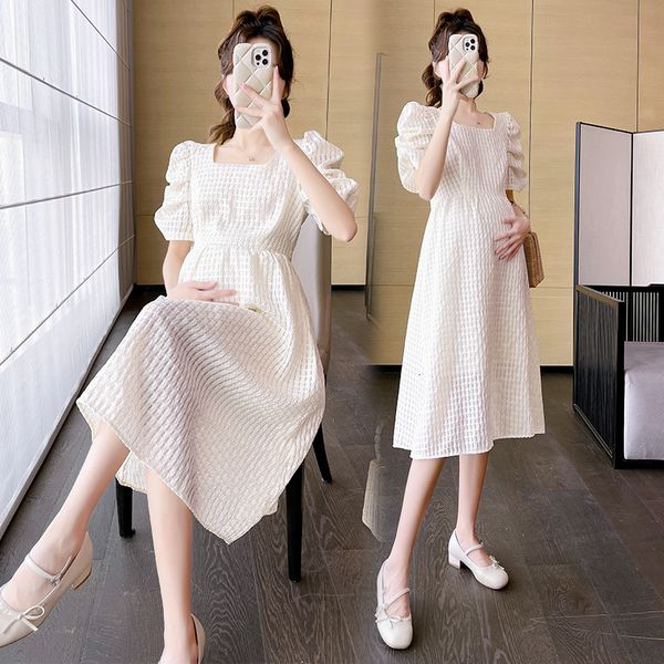 Umstandskleider 2317 2023 Sommer Korean Fashion Midi Dress Sweet Lovely A Line Slim Kleidung für Schwangere Schwangerschaft Elegant 230424