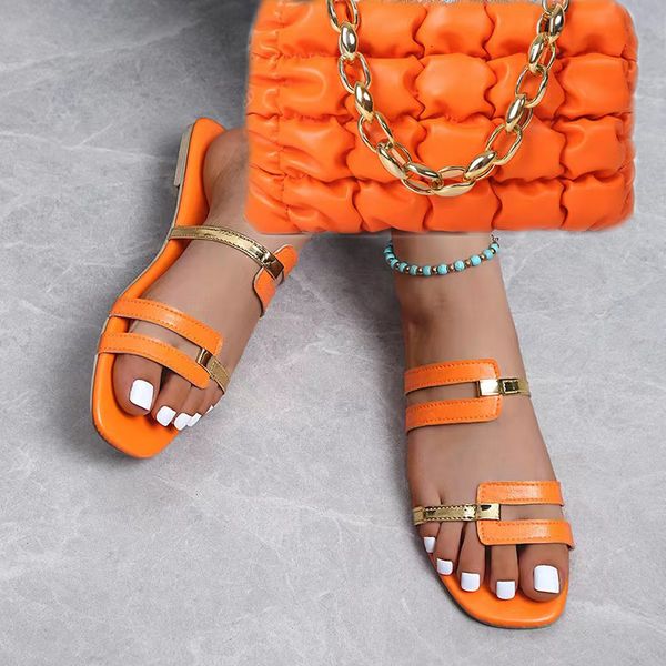 Slippers Summer Ladies Plus Size Sandals e Bag Set Set Candy Color Fashion Fashion Casual Slippers de praia Matriz 230425