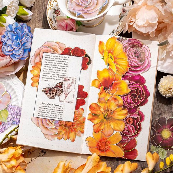 Carta da regalo 10 pezzi Diario Scrapbooking Adesivi per fiori in PET Decorato Fai da te Diario Manuale Libro di registrazione della vita Fiori Confezione di adesivi