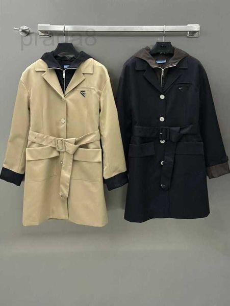 Trench da donna Designer Autunno e Inverno Nuova moda Dolce Cool Moda Colore a contrasto con cappuccio Falso giacca a vento in due pezzi con lacci Esterno NNMF