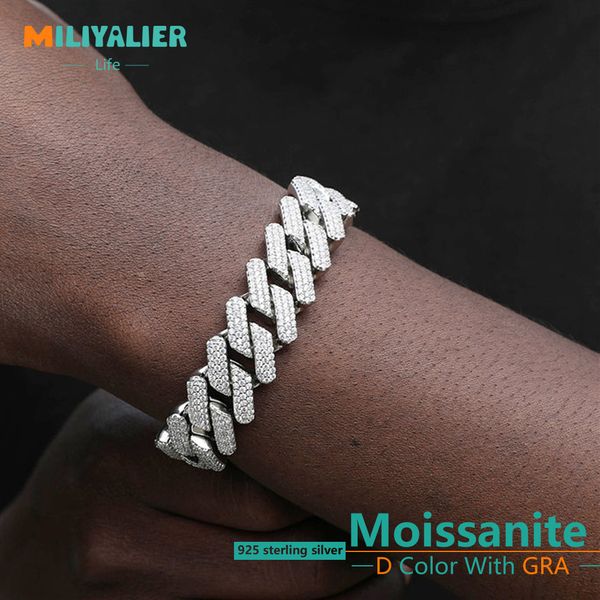 Frisado miliyalier 12mm 925 prata esterlina configuração d cor diamante miami corrente pulseiras para homens cantor estilo rap jóias 230424