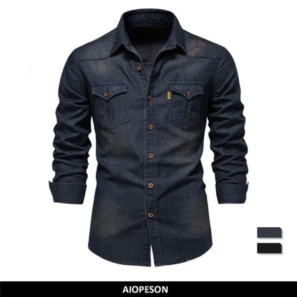 Para S Mens Qualidade Homens Designer Casual Manga Elástica Camisas Longas Slim Men S Shirt Fit Denim Roupas Cowboy Algodão Marca Deigner Elatic