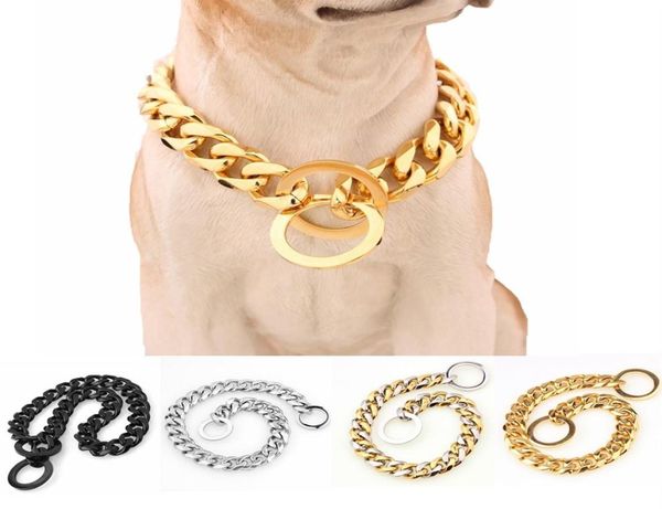 Coleiras de aço inoxidável cor dourada colar de cachorro dólar charme corrente 15mm Amazon vendendo titânio pet colar300y4242545