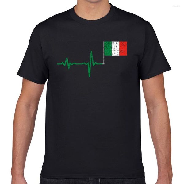 Мужские рубашки Tops Men Men Heartbeat Italy Flag Flag Canual Black Geek Custom Male Tshirt xxxl