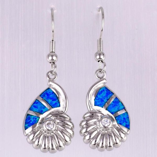 Orecchini pendenti KONGMOON Nautil Seashell Ocean Blue Fire Opal CZ Gioielli placcati argento per donna Drop