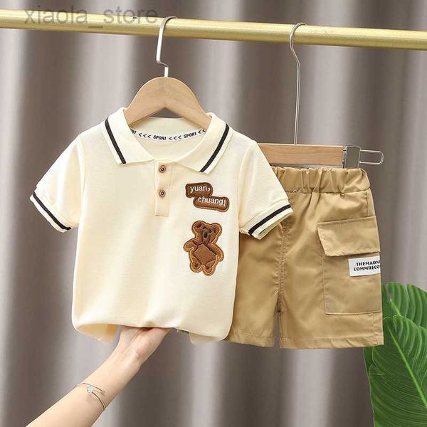 Roupas Conjuntos de roupas de verão para menino de menino conjuntos de moda urso urso bordado camiseta de manga curta+shorts crianças 2pcs terno 1-5y garoto de esportes infantis