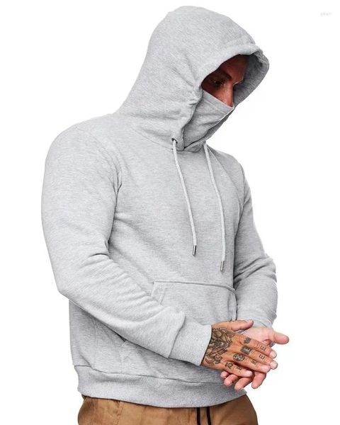 Moletons masculinos com capuz manga comprida moletom streetwear máscara facial pulôver jaqueta solta ajuste grande jumper alto uso diário