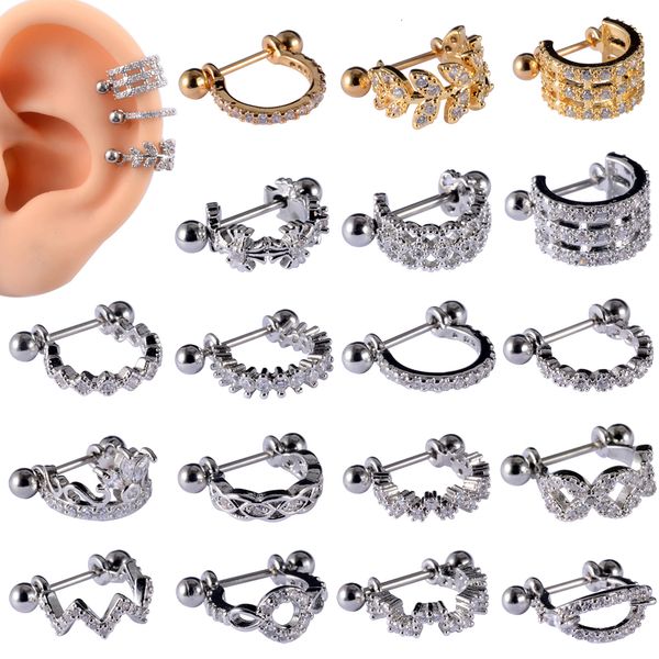 Anelli per naso Borchie 25PCSLot Anello per cartilagine dell'orecchio Bilanciere in acciaio inossidabile con Cz Cerchio Trago Cartilagine Polsino piercing Helix Daith Rook Orecchini a lobo 230425