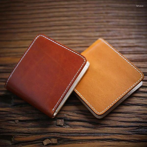 Carteiras 2024 carteira de couro genuíno masculino masculino vintage artesanal curto bifold bolsa masculina com titular do cartão